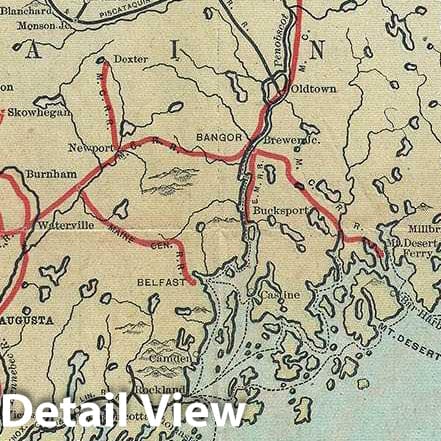 Historic Map : Rand Avery Map of The New England (Boston and Maine Railroad), 1910, Vintage Wall Art