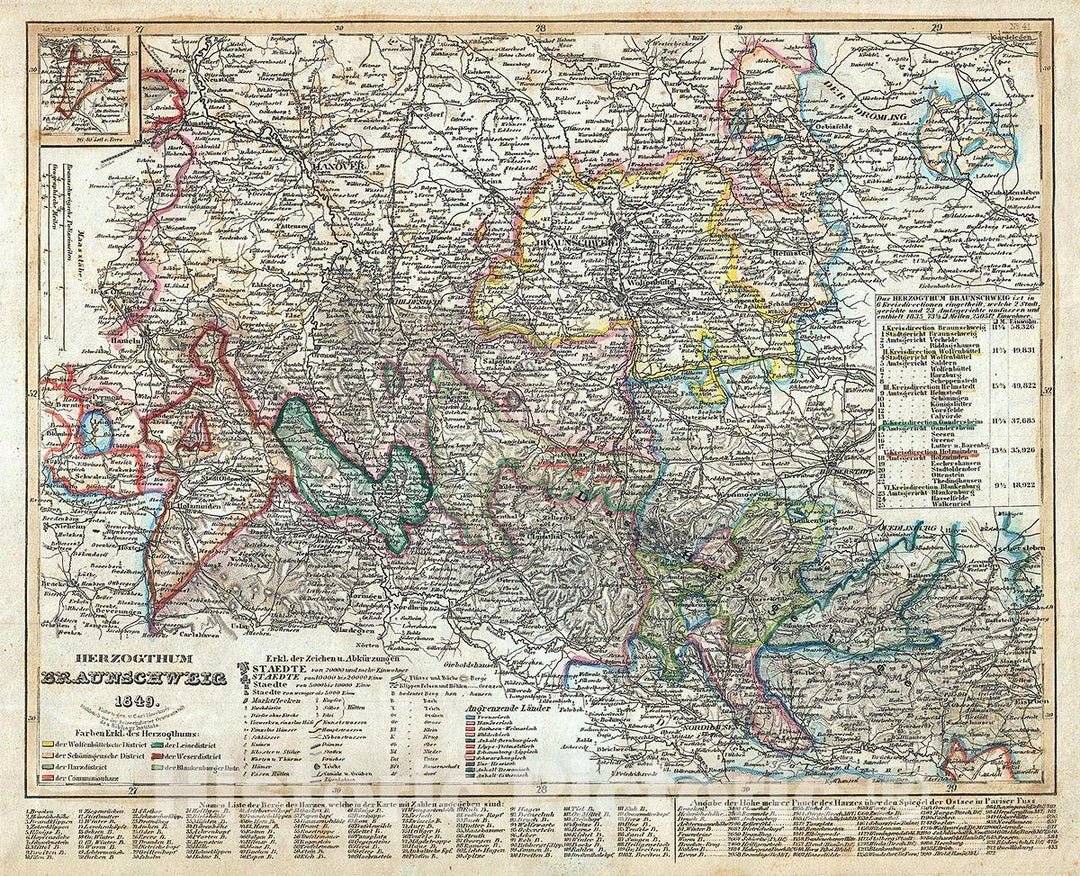 Historic Map : Meyer Map of The Duchy of Brunswick, Germany, 1849, Vintage Wall Art