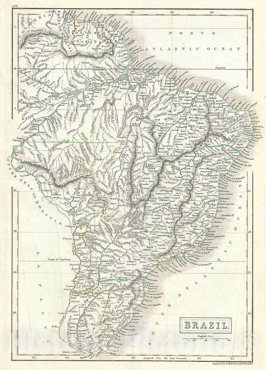 Historic Map : Black Map of Brazil, 1844, Vintage Wall Art