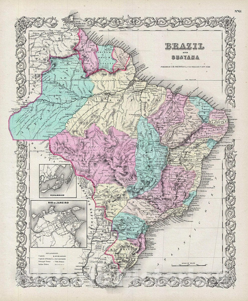 Historic Map : Colton Map of Brazil and Guyana, Version 2, 1856, Vintage Wall Art