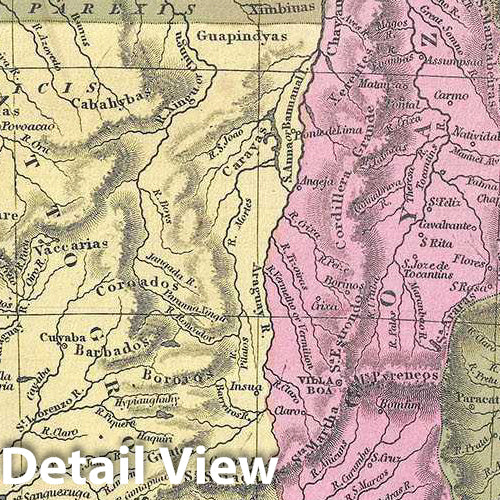 Historic Map : Mitchell Map of Brazil, Paraguay and The Guianas, 1849, Vintage Wall Art