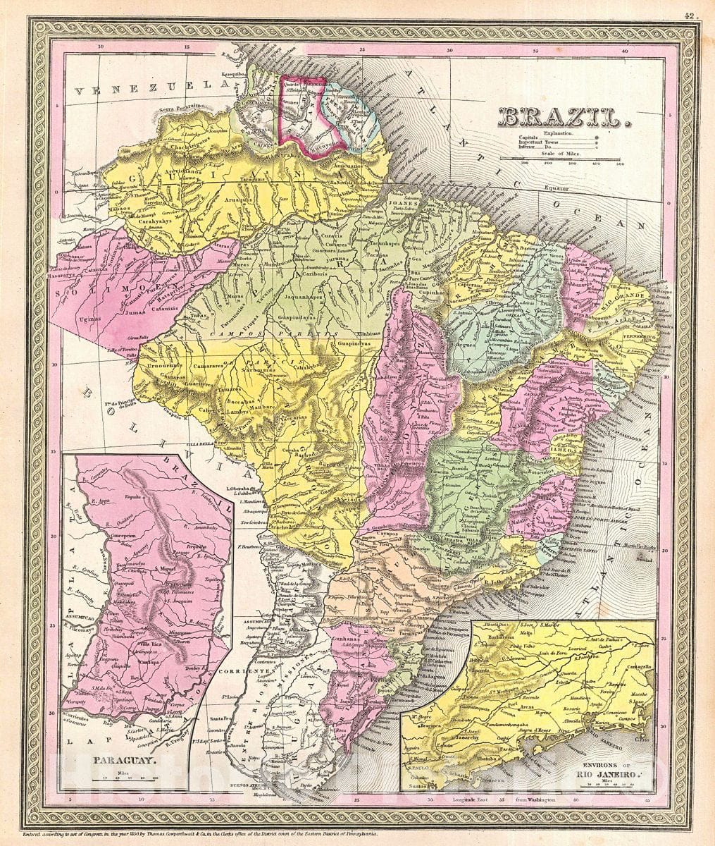 Historic Map : Mitchell Antique Map of Brazil, 1854, Vintage Wall Art