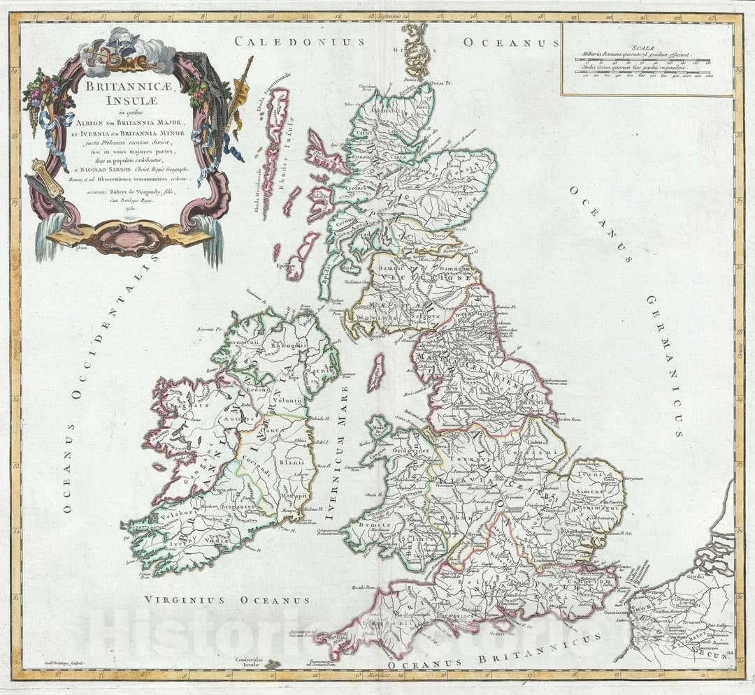 Historic Map : Vaugondy Antique Map of The British Isles in Antiquity (England, Wales, Scotland, Ireland), 1750, Vintage Wall Art