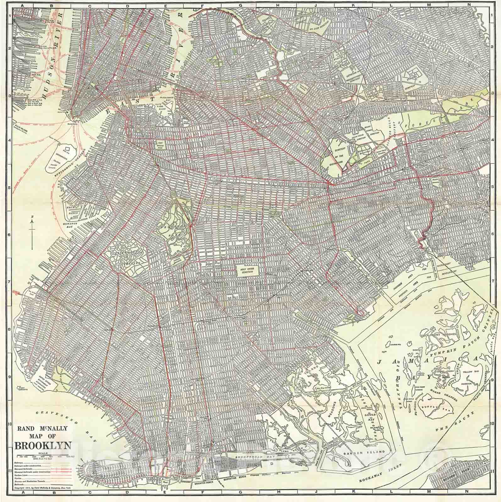 Historic Map : Rand McNally Antique Map of Brooklyn, New York, 1917, Vintage Wall Art