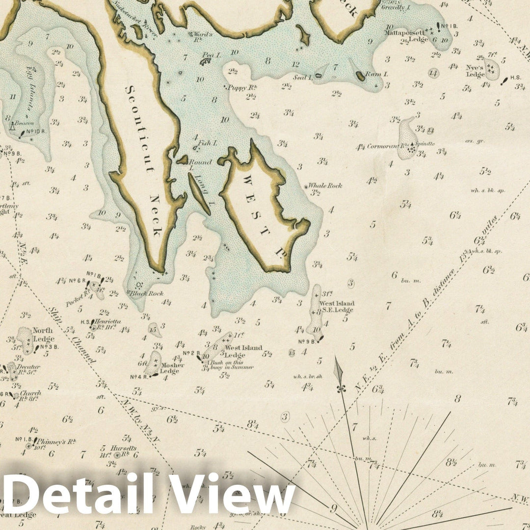 Historic Map : Eldridge Nautical Chart or Map of Buzzard Bay, Massachusetts, 1877, Vintage Wall Art