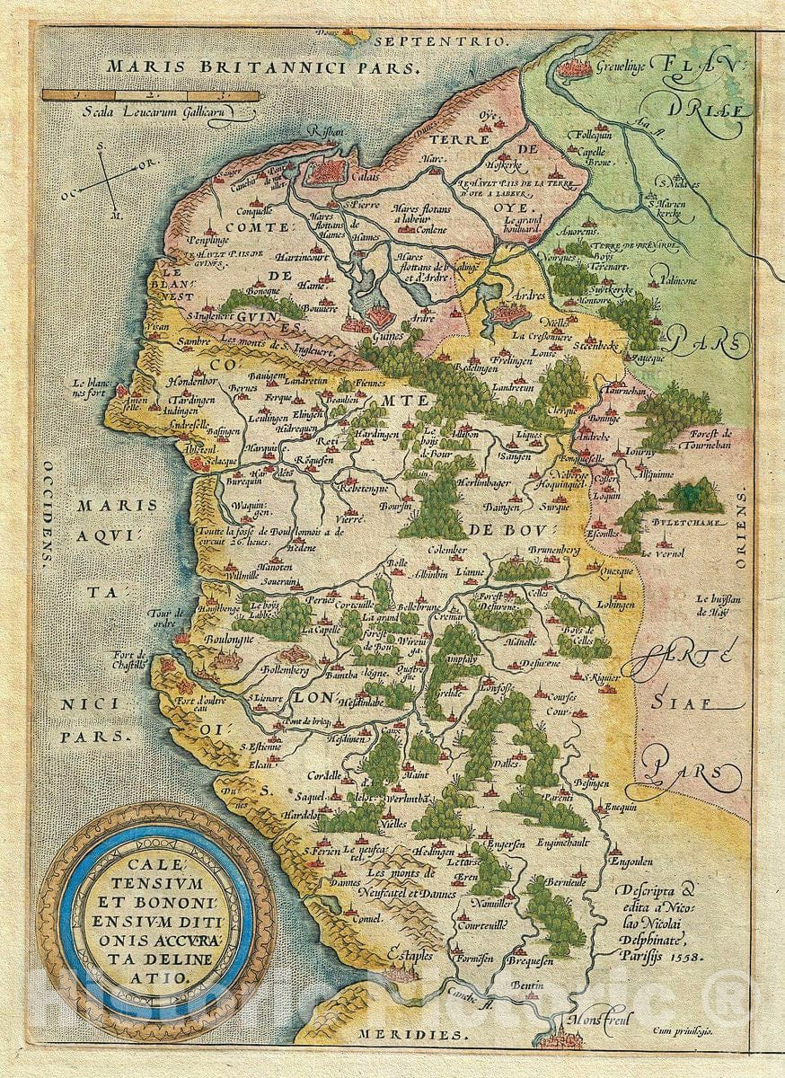 Historic Map : Ortelius Map of Calais, France (Maroilles Cheese Region), 1579, Vintage Wall Art