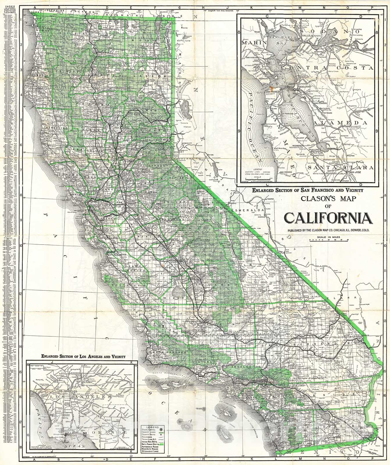 Historic Map : Clason Antique Map of California, 1920, Vintage Wall Art