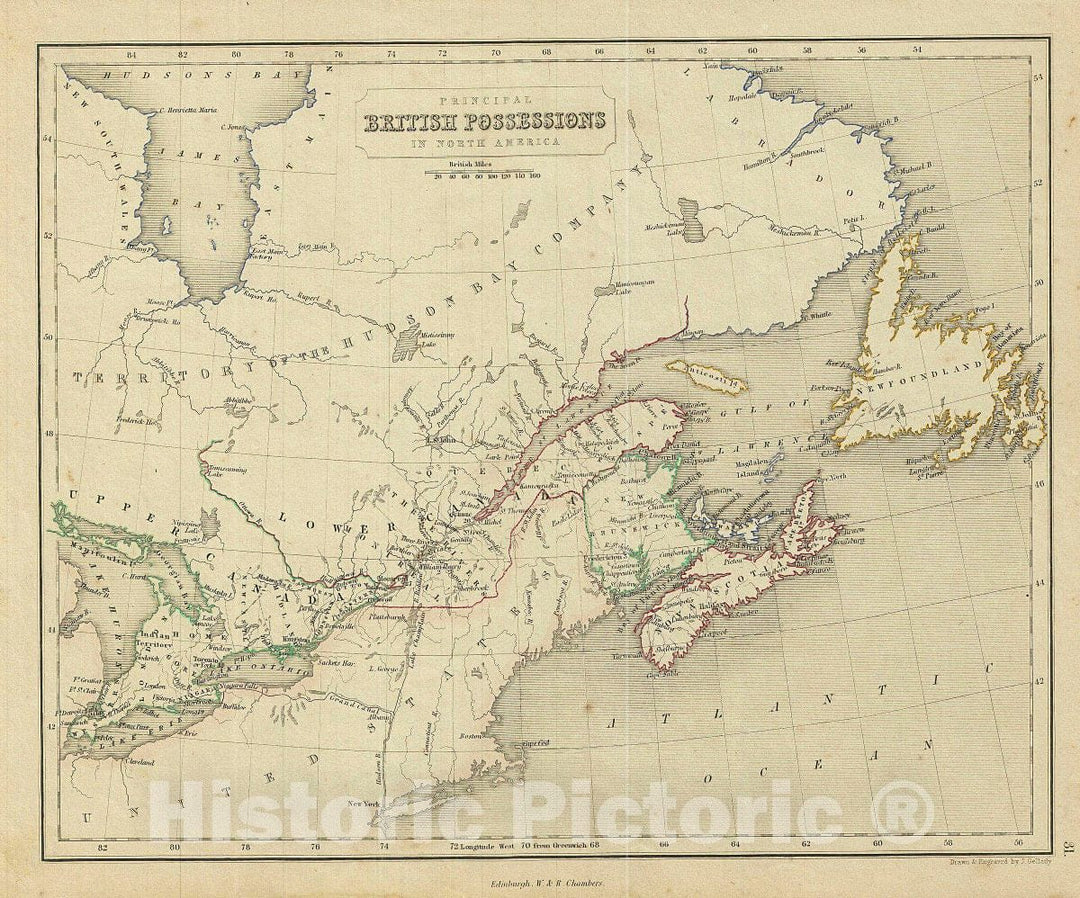 Historic Map : Chambers Map of Canada or The British Possessions in North America, 1845, Vintage Wall Art