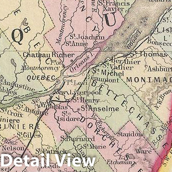 Historic Map : Mitchell Map of Quebec, Canada, 1868, Vintage Wall Art