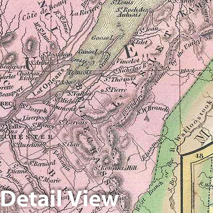 Historic Map : Mitchell Map of Quebec, Lower Canada or Canada East, 1849, Vintage Wall Art