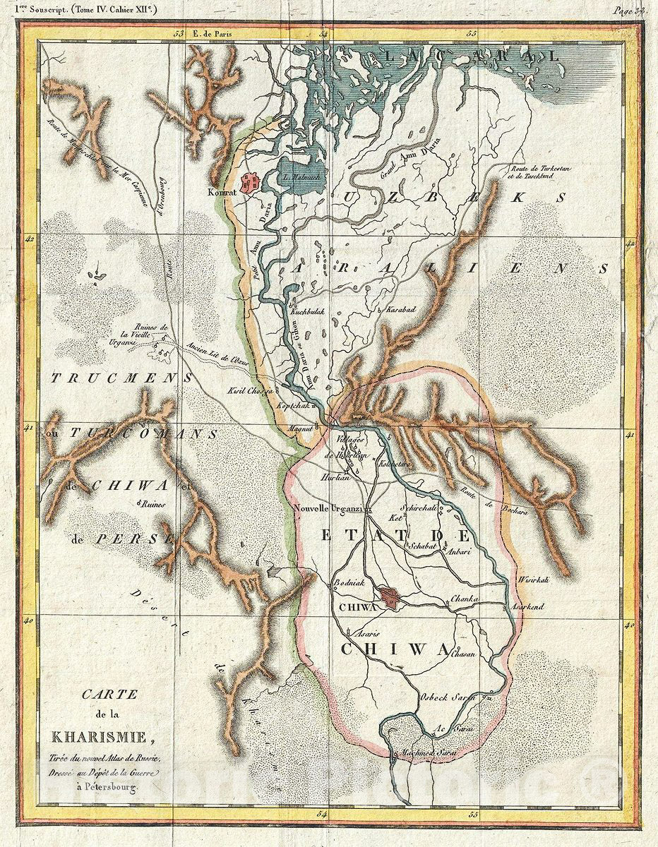 Historic Map : Map of The Khwarezm Oasis in Uzbekistan (Khiva), 1808, Vintage Wall Art