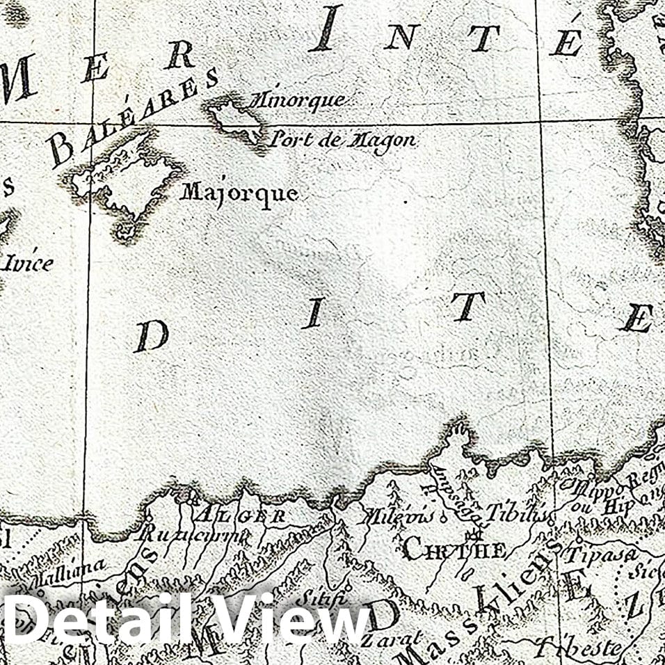 Historic Map : Delisle de Sales Map of The Empire of Carthage (North Africa, Spain, Italy), 1770, Vintage Wall Art