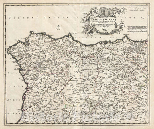 Historic Map : De Wit Antique Map of North West Spain (Old Castile, Leon, Galicia, Biscay, Navarre), 1721, Vintage Wall Art