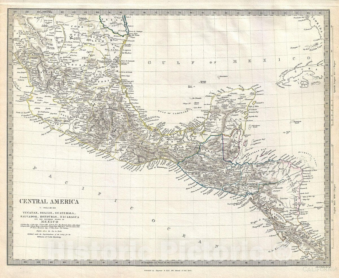 Historic Map : S.D.U.K. Map of Central America, 1842, Vintage Wall Art