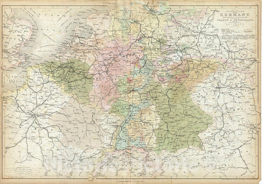 Historic Map : Black Map of Greater Germany (Germany, Holland, Belgium, Bohemia, Austria), Version 2, 1849, Vintage Wall Art