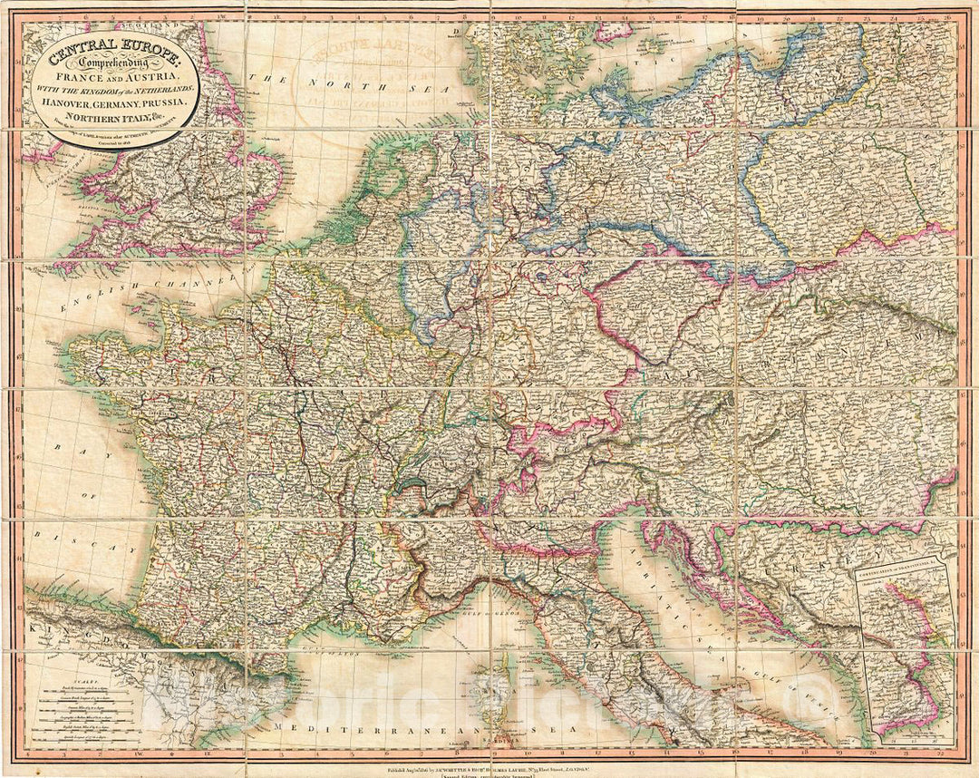 Historic Map : Laurie and Whittle Case Map of Central Europe, 1818, Vintage Wall Art