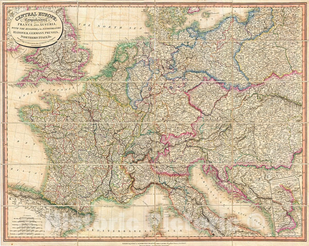 Historic Map : Laurie and Whittle Case Map of Central Europe, 1818, Vintage Wall Art