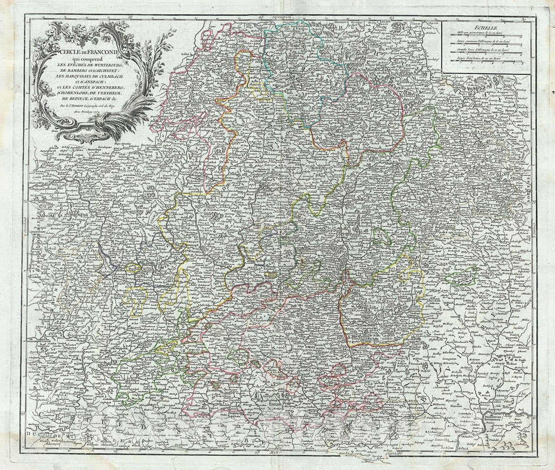 Historic Map : Vaugondy Antique Map of Franconia, Germany, 1752, Vintage Wall Art