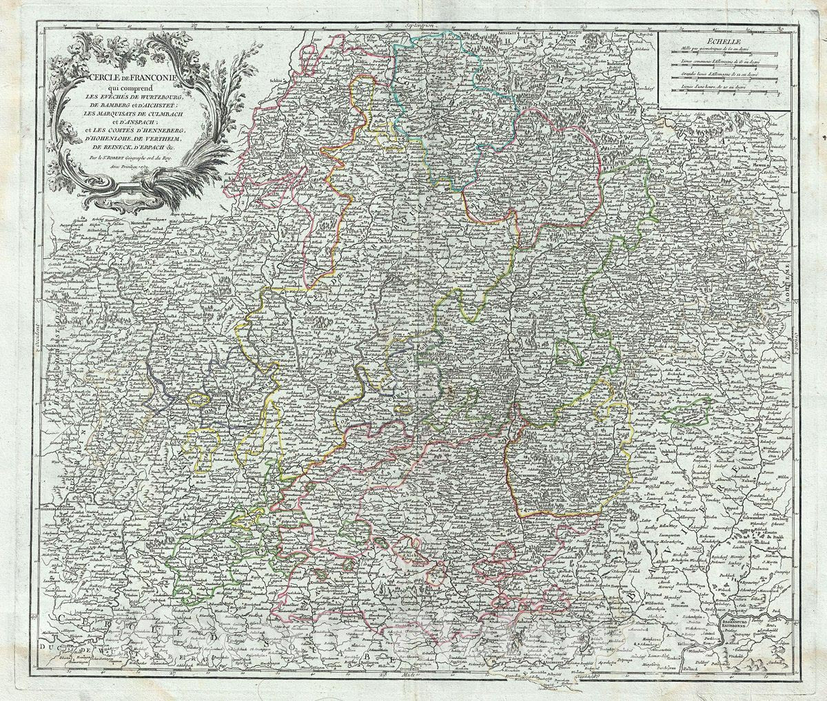 Historic Map : Vaugondy Antique Map of Franconia, Germany, 1752, Vintage Wall Art