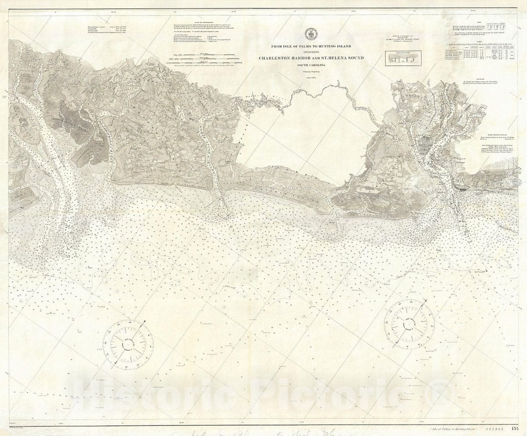 Historic Map : U.S. Coast Survey Map of Charleston, Edistio Rivers, St. Helena Sound, South Carolina, 1913, Vintage Wall Art