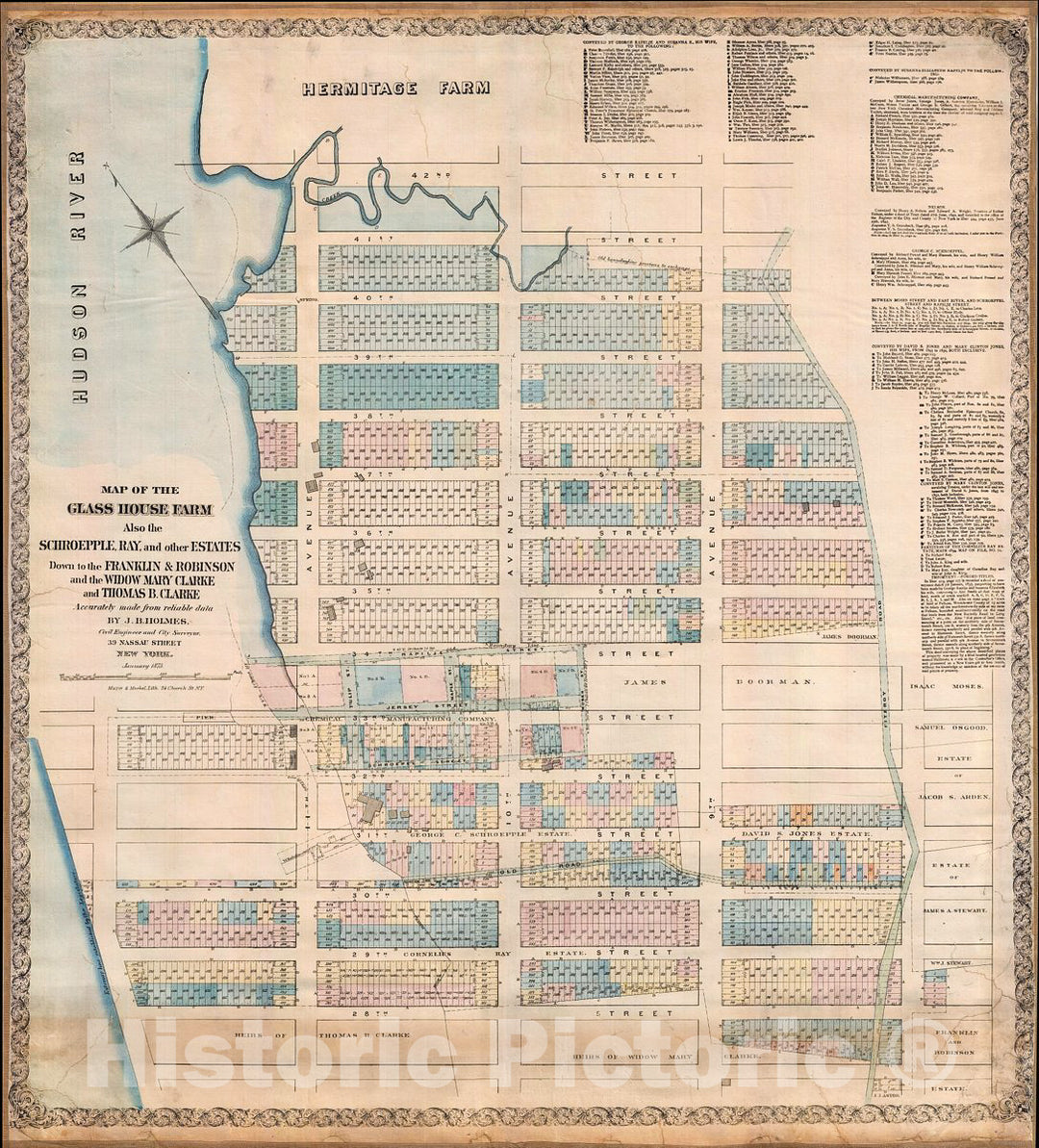 Historic Map : John Holmes Antique Map of Chelsea and Hell's Kitchen (Manhattan), New York, 1873, Vintage Wall Art