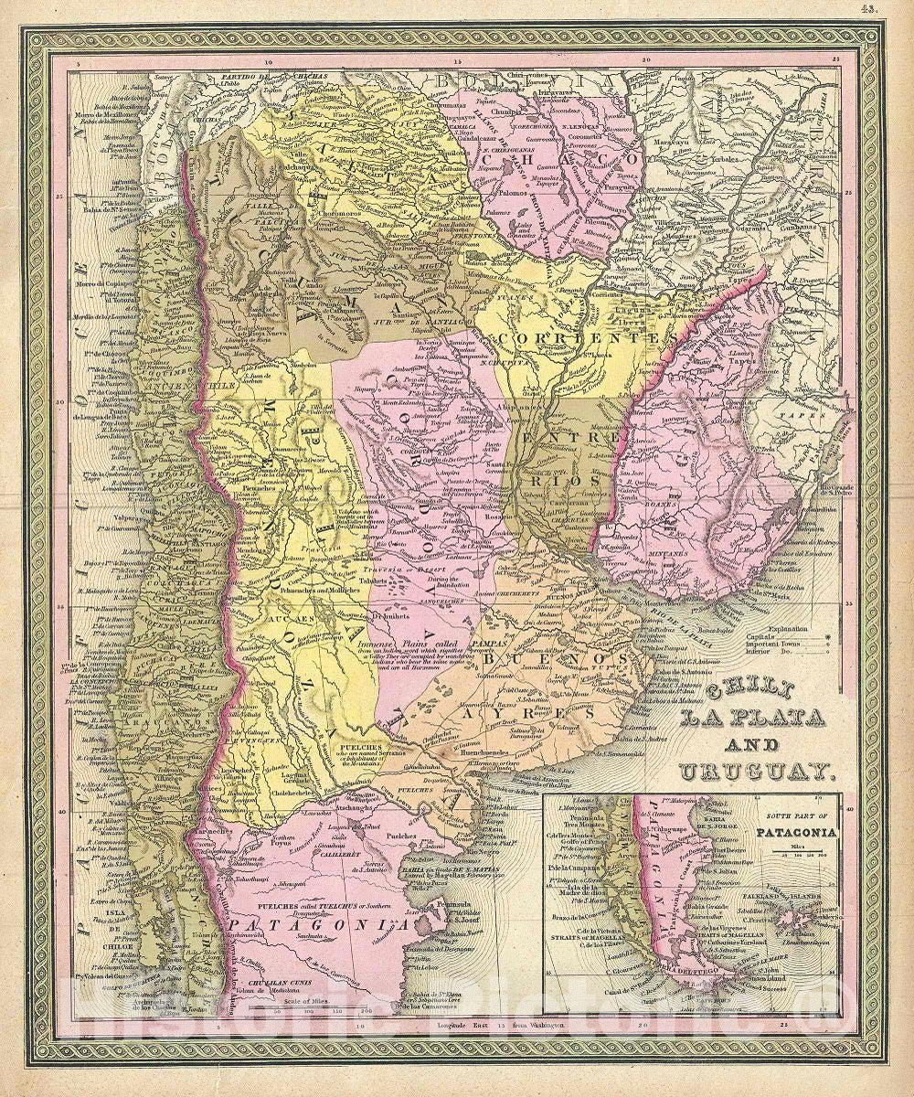 Historic Map : Mitchell Map of Chile, Argentina and Uruguay, 1849, Vintage Wall Art