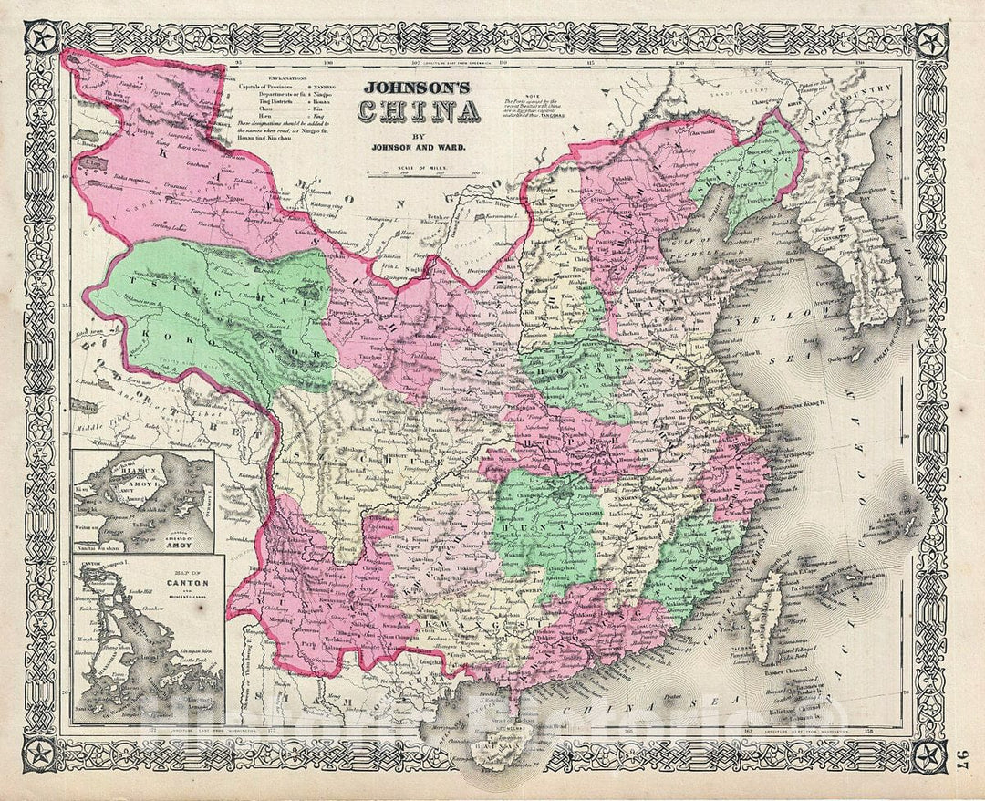 Historic Map : Johnson Map of China and Taiwan, 1864, Vintage Wall Art