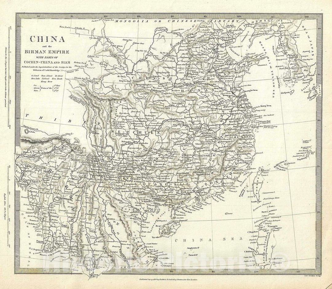 Historic Map : S.D.U.K. Subscriber's Edition Antique Map of China and Burma or Myanmar, 1834, Vintage Wall Art