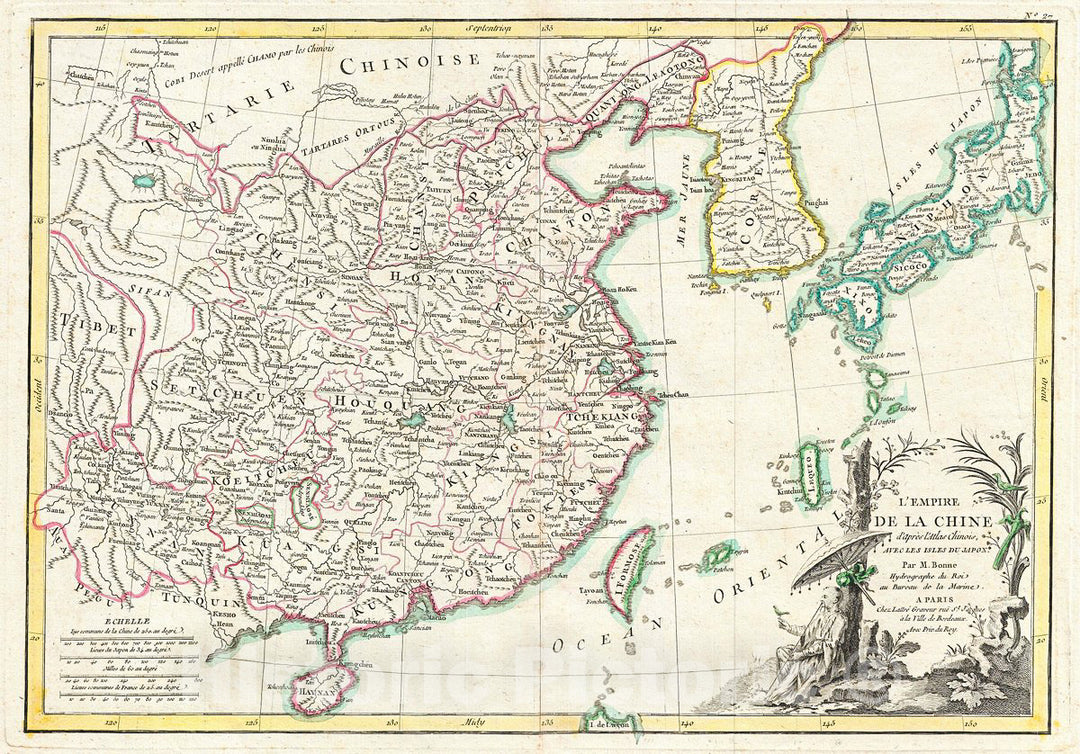 Historic Map : Janvier Map of China, Korea, and Japan, 1783, Vintage Wall Art