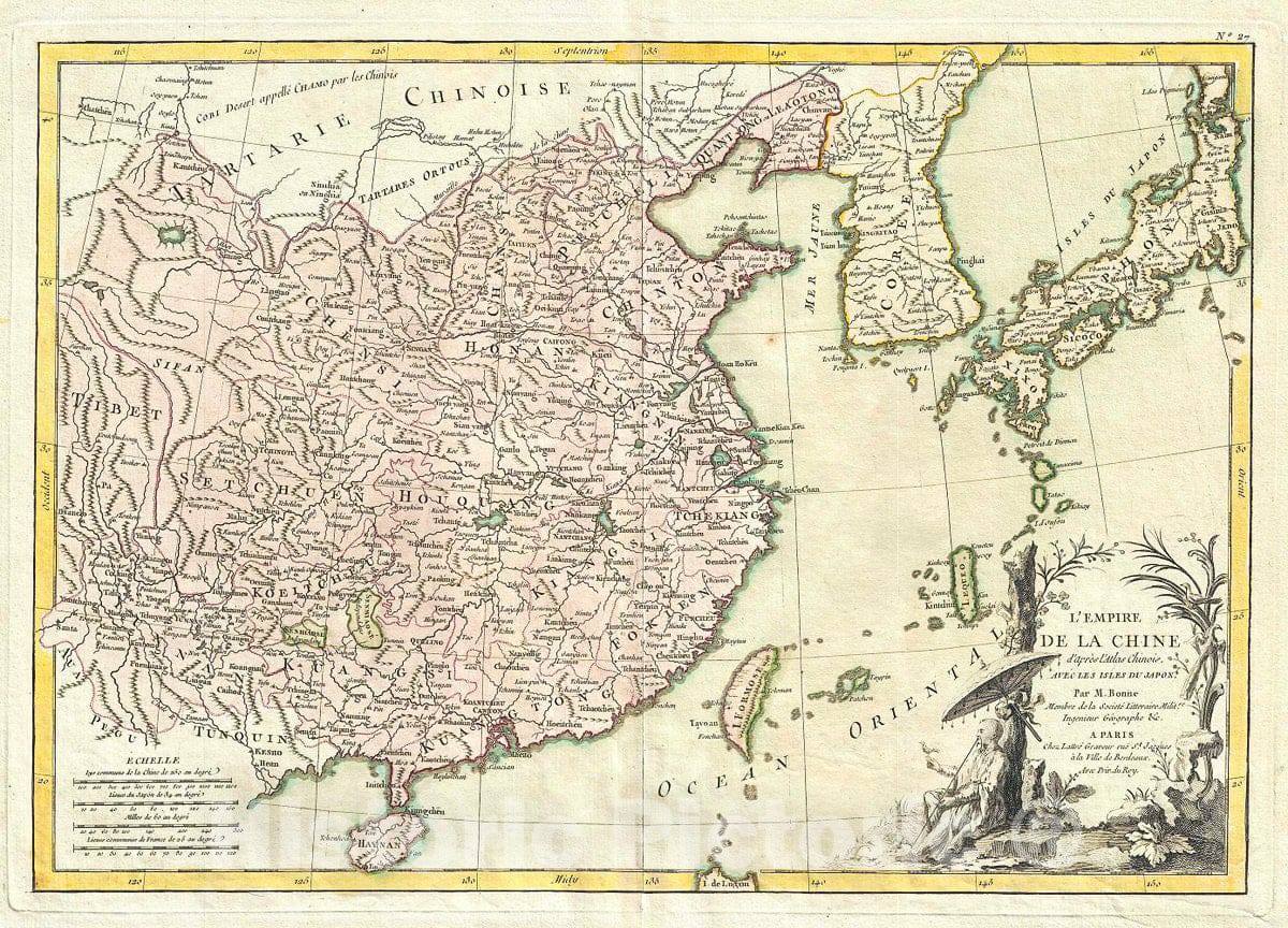 Historic Map : Bonne Map of China, Korea, Japan and Formosa, 1783, Vintage Wall Art