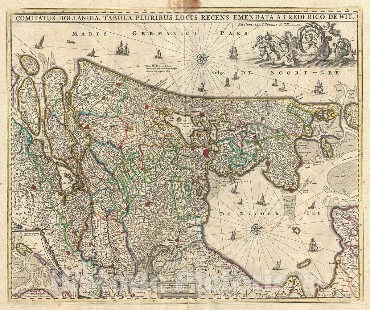 Historic Map : De Wit Map of The Netherlands (Holland), 1721, Vintage Wall Art