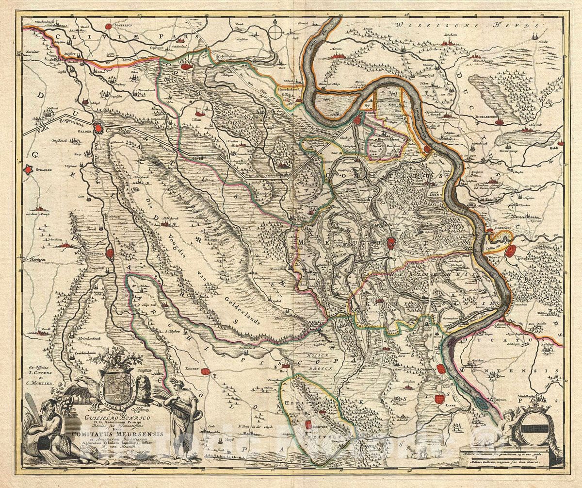 Historic Map : De Wit Map of The County of Moers, Germany, 1721, Vintage Wall Art