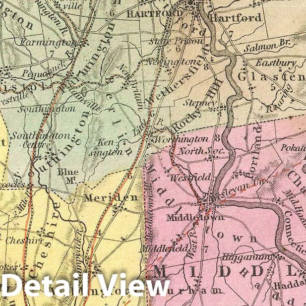 Historic Map : Mitchell Map of Connecticut, 1854, Vintage Wall Art