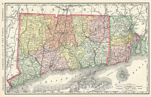 Historic Map : Rand McNally Map of Connecticut and Rhode Island, United States, 1888, Vintage Wall Art