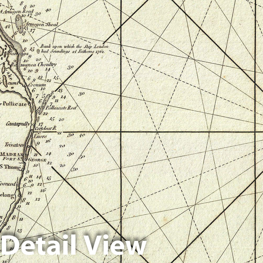 Historic Map : Laurie & Whittle Nautical Chart or Map of The Coromandel Coast, India, 1794, Vintage Wall Art