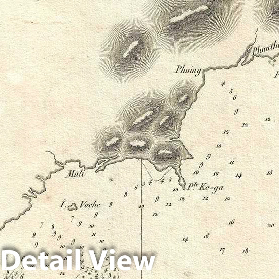 Historic Map : Depot de la Marine Nautical Chart or Map of The Coast of Vietnam (Saigon to Cam Ranh), 1830, Vintage Wall Art