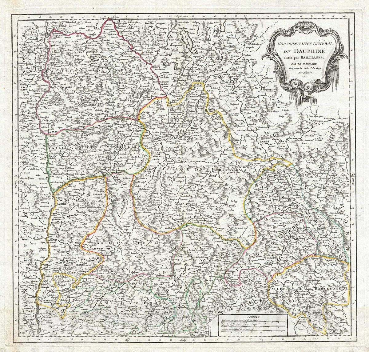 Historic Map : Vaugondy Antique Map of The Dauphine Region of France (French Riviera), 1751, Vintage Wall Art