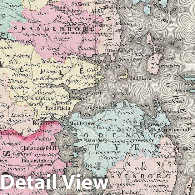 Historic Map : Colton Map of Denmark, 1856, Vintage Wall Art