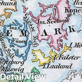 Historic Map : Lowenberg Whimsical Map of Denmark, 1846, Vintage Wall Art