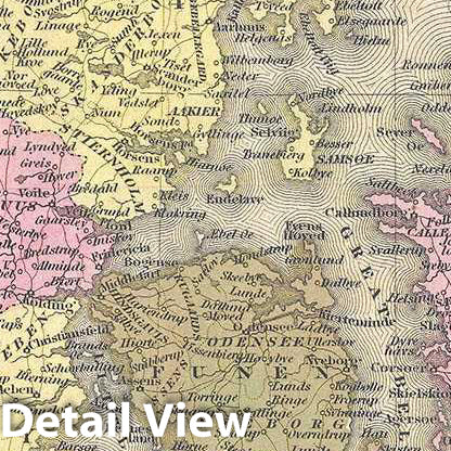 Historic Map : Mitchell Map of Denmark, 1849, Vintage Wall Art