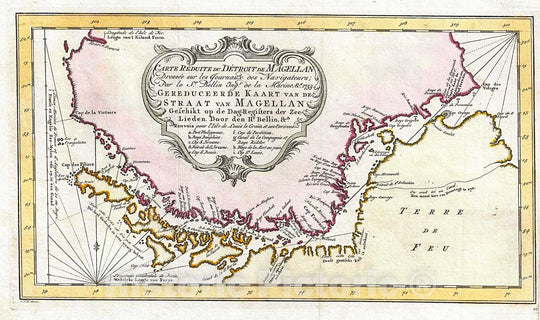 Historic Map : Bellin Antique Map of The Straits of Magellan, Chile, South America, 1753, Vintage Wall Art