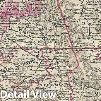 Historic Map : Pharoah and Company Map of The Cuddapah District of Kadapa in Andhra Pradesh, India, 1854, Vintage Wall Art