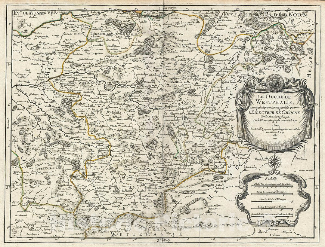 Historic Map : Jaillot Map of Westphalia, Germany, 1681, Vintage Wall Art