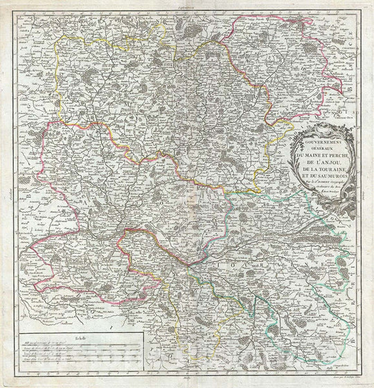 Historic Map : Vaugondy Antique Map of The Maine, Perche, Touraine and Anjou, France, 1753, Vintage Wall Art