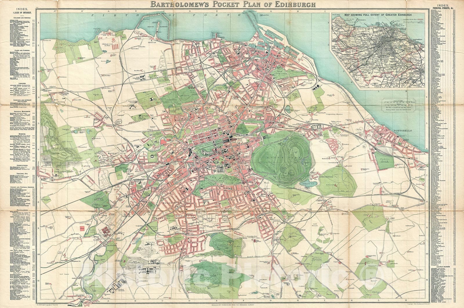 Historic Map : Bartolomew Pocket Map of Edinburgh, Scotland, 1900, Vintage Wall Art