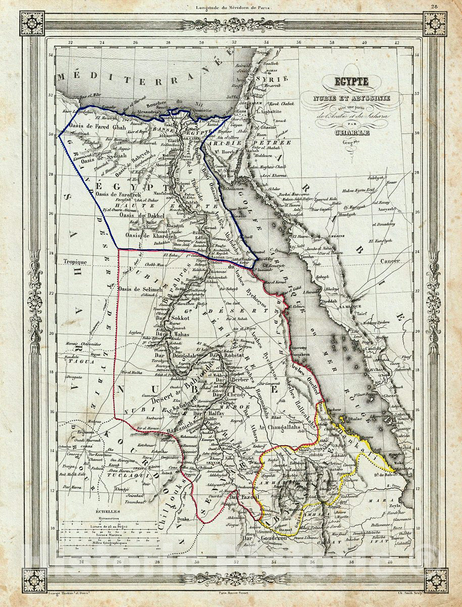 Historic Map : Charle Map of Egypt, Nubia and Abyssinia, with Parts of Arabia and The Sahara, 1852, Vintage Wall Art