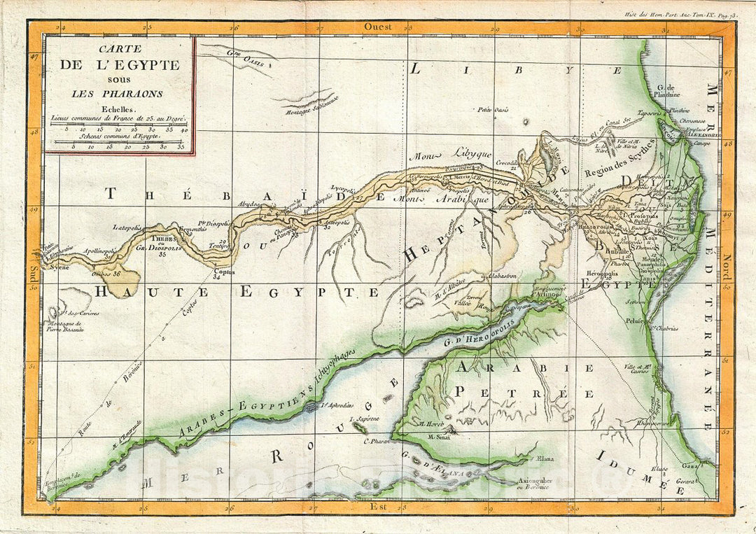 Historic Map : Delisle de Sales Map of Egypt Under The Pharaohs, 1770, Vintage Wall Art