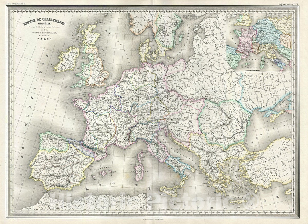 Historic Map : Dufour Map of Europe Under Charlemagne, Version 2, 1860, Vintage Wall Art