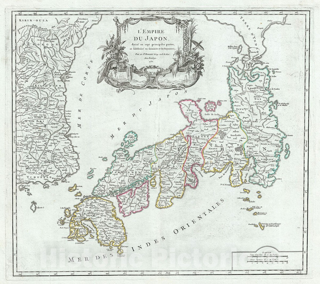 Historic Map : Vaugondy Antique Map of Japan and Korea, 1750, Vintage Wall Art