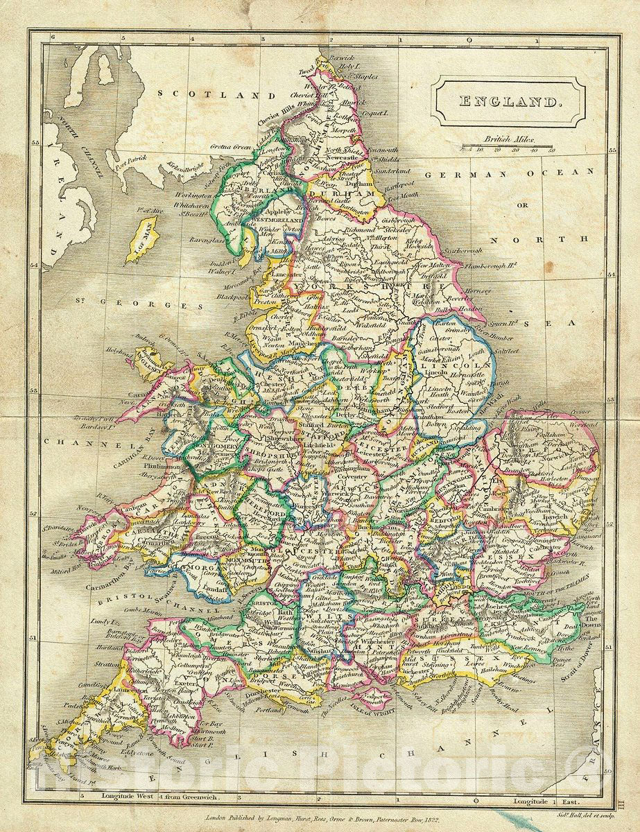 Historic Map : Butler Map of England, 1822, Vintage Wall Art